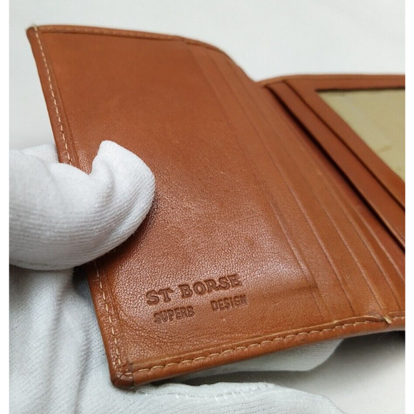 Saint Borse Black Leather Kisslock Framed Credit Card ID Window Bifold Wallet - Picture 10 of 15